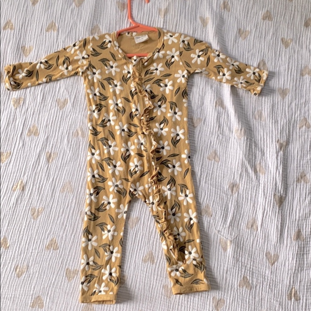 Ruffle Zip Romper in Mustard Floral